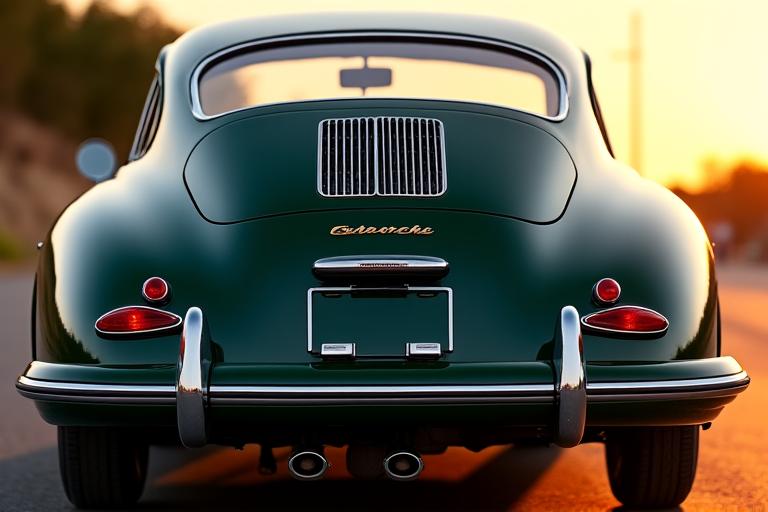 丁寧に磨き上げられたクラシックカーの後方